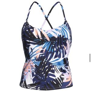 LL Bean Shaping Swimwear, Tankini Top Multi Palms 14